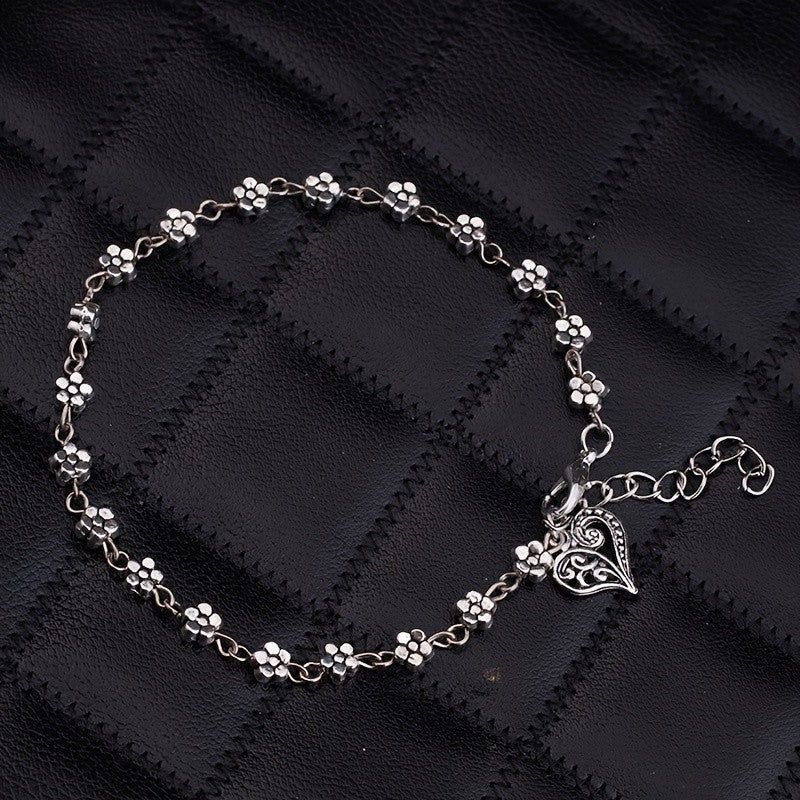 Dainty Floral Blossom Heart Anklet