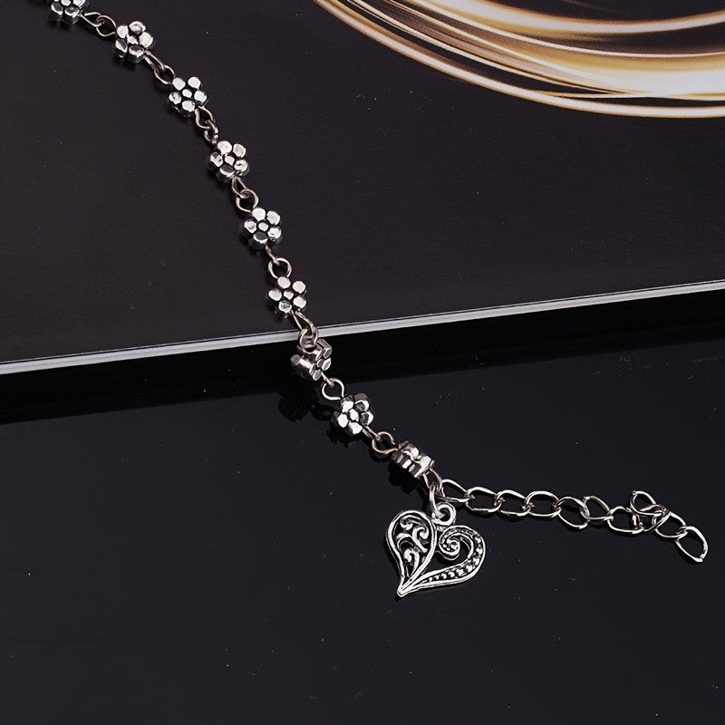 Dainty Floral Blossom Heart Anklet