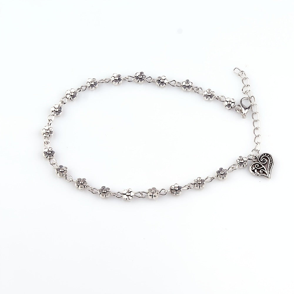 Dainty Floral Blossom Heart Anklet