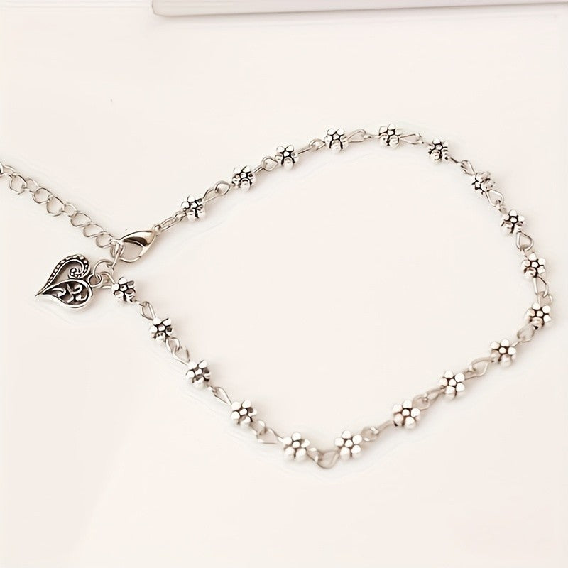 Dainty Floral Blossom Heart Anklet