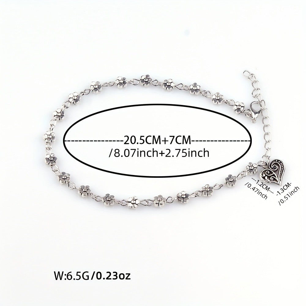 Dainty Floral Blossom Heart Anklet
