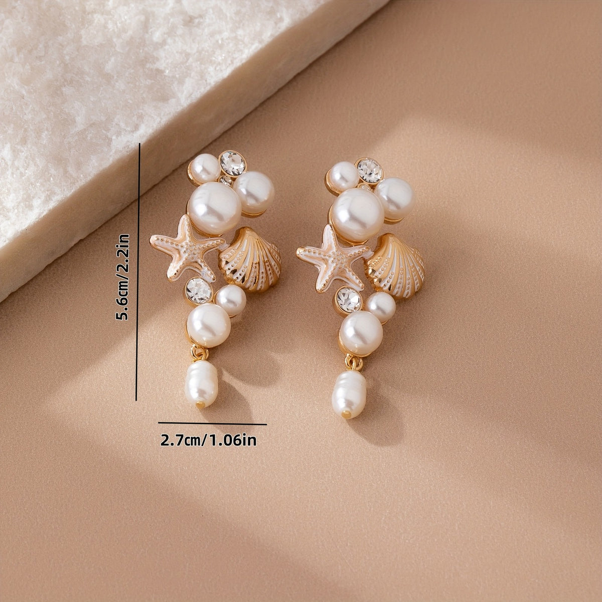 14k Boho Starfish Shell Pearl Earrings