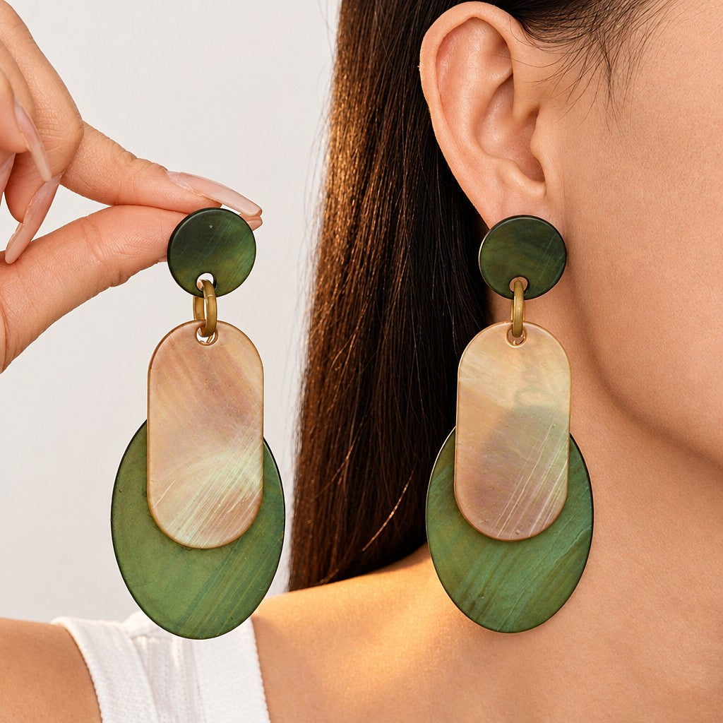 Elegant Marbled Acrylic Layered Drop Earrings