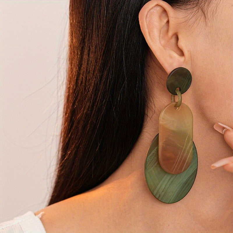 Elegant Marbled Acrylic Layered Drop Earrings