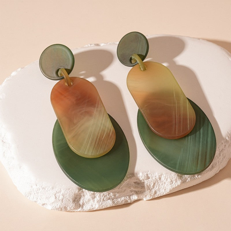 Elegant Marbled Acrylic Layered Drop Earrings