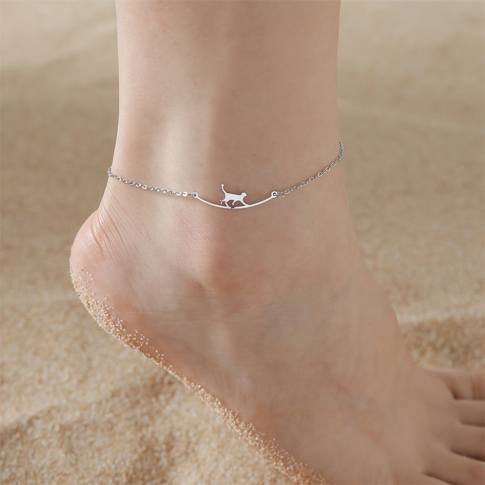 14k Dainty Cat Silhouette Anklet