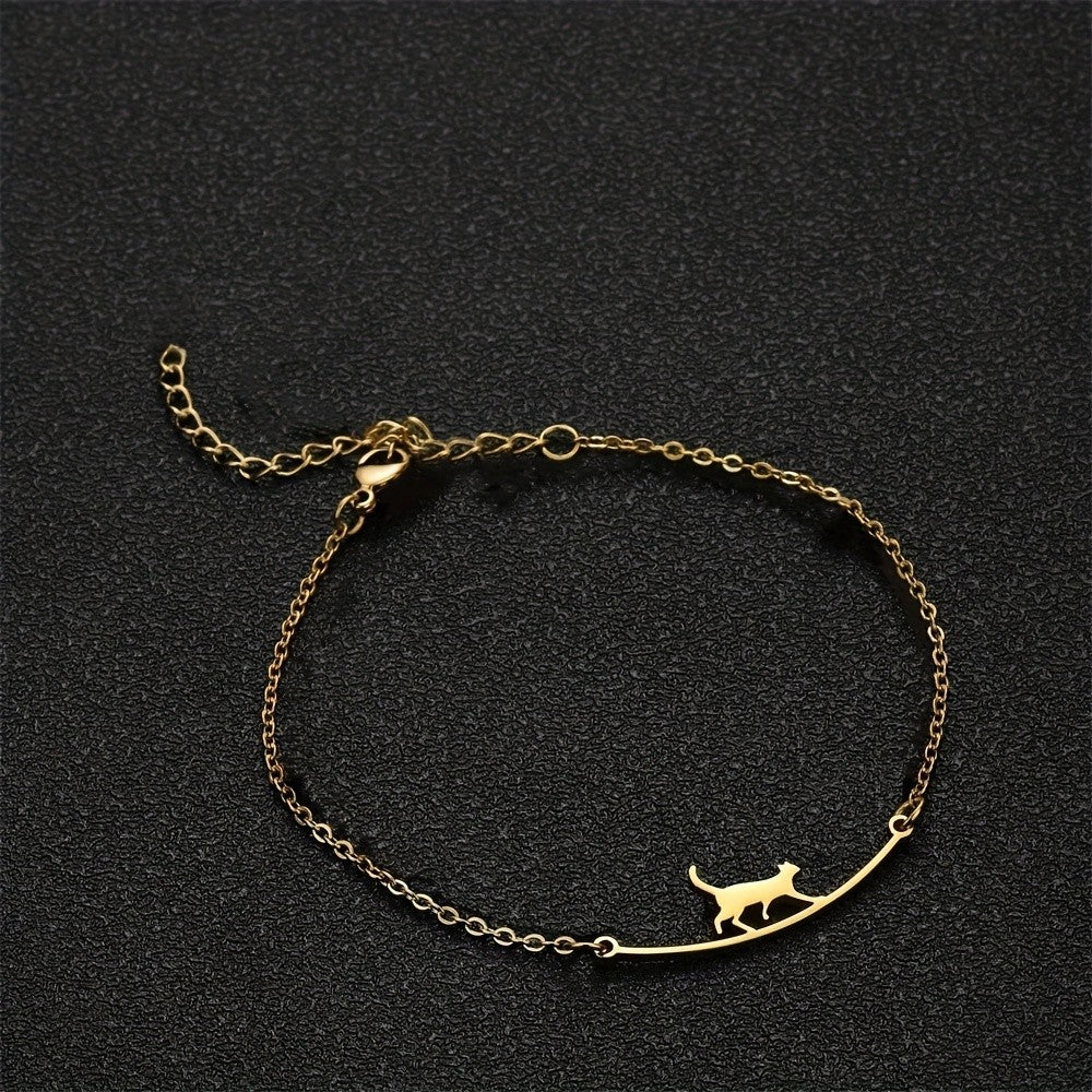 14k Dainty Cat Silhouette Anklet