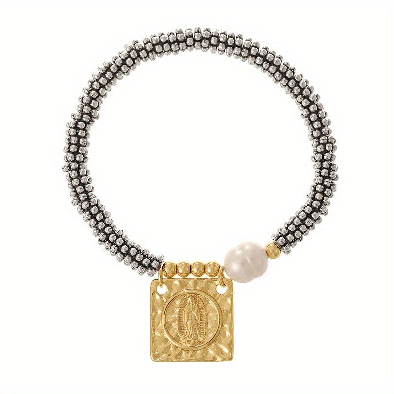 18k Elegant Pearl Square Charm Bracelet