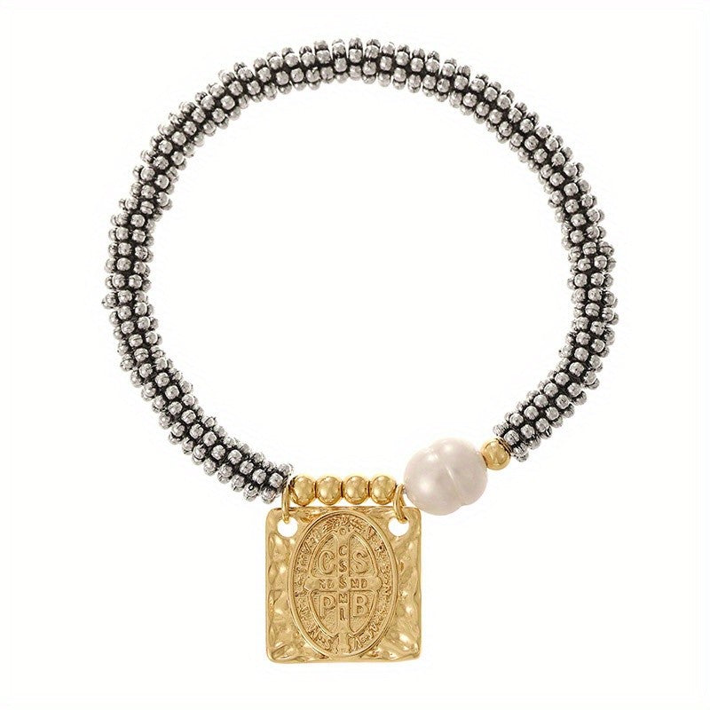 18k Elegant Pearl Square Charm Bracelet