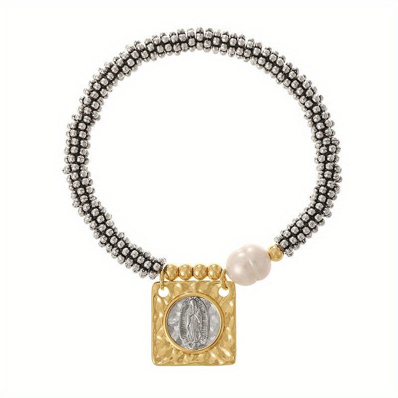 18k Elegant Pearl Square Charm Bracelet