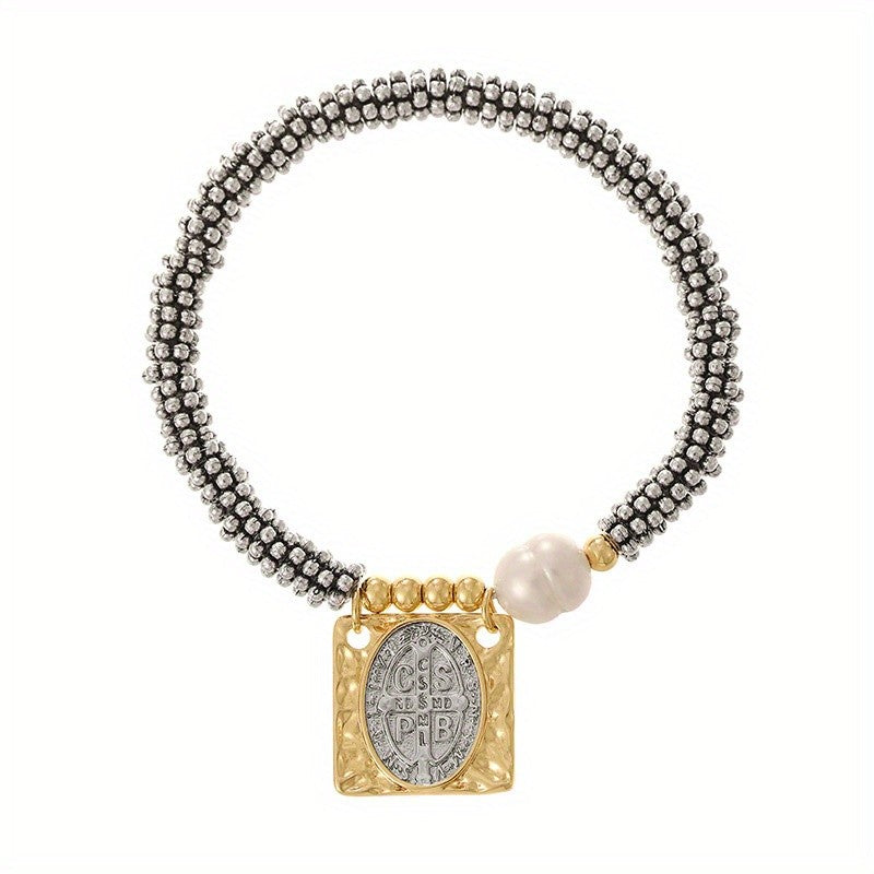 18k Elegant Pearl Square Charm Bracelet