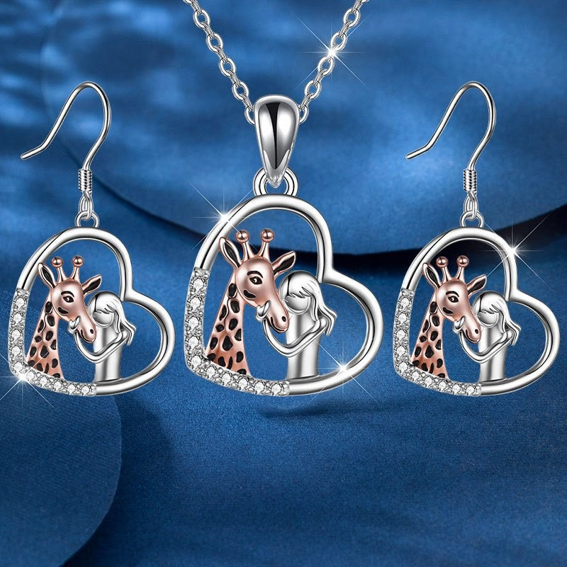Romantic Giraffe Heart Necklace Set