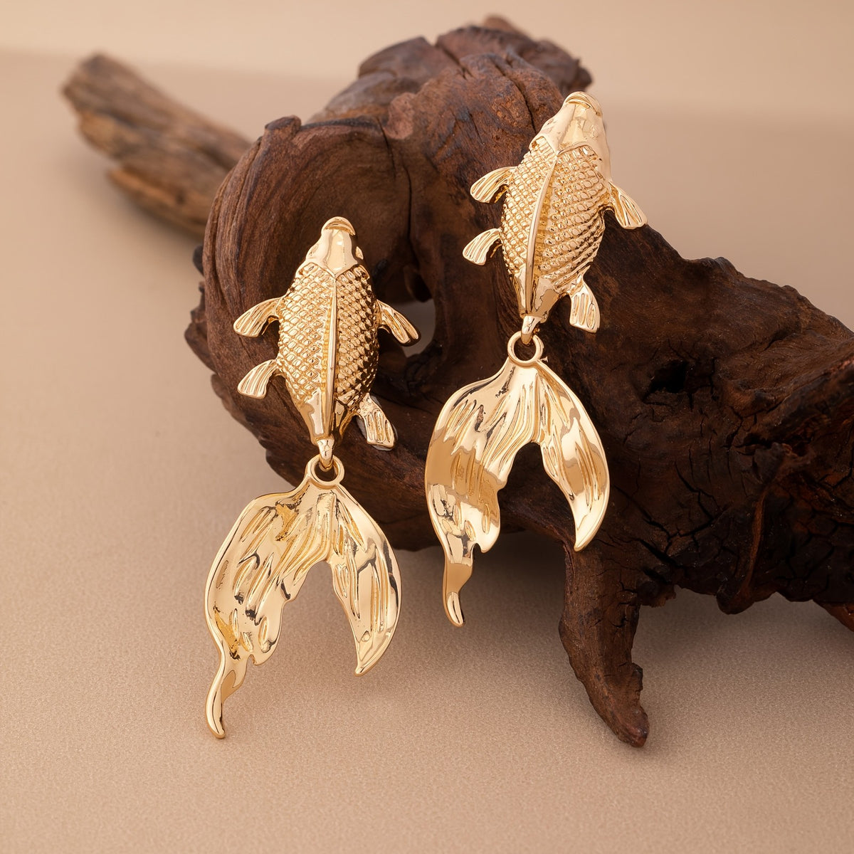 14k Boho Fish Drop Earrings