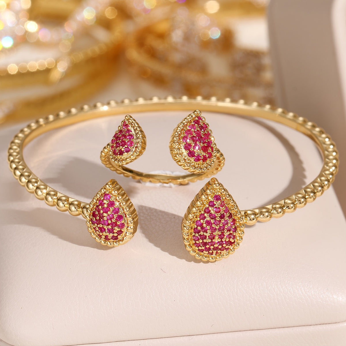 Elegant Teardrop CZ Bangle Set