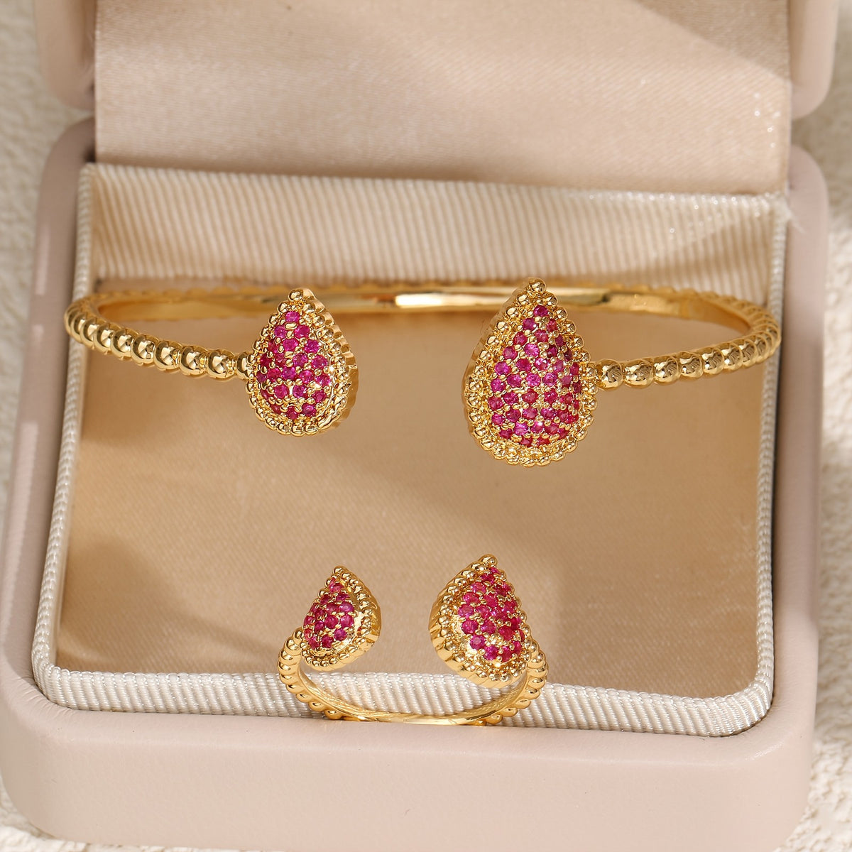 Elegant Teardrop CZ Bangle Set