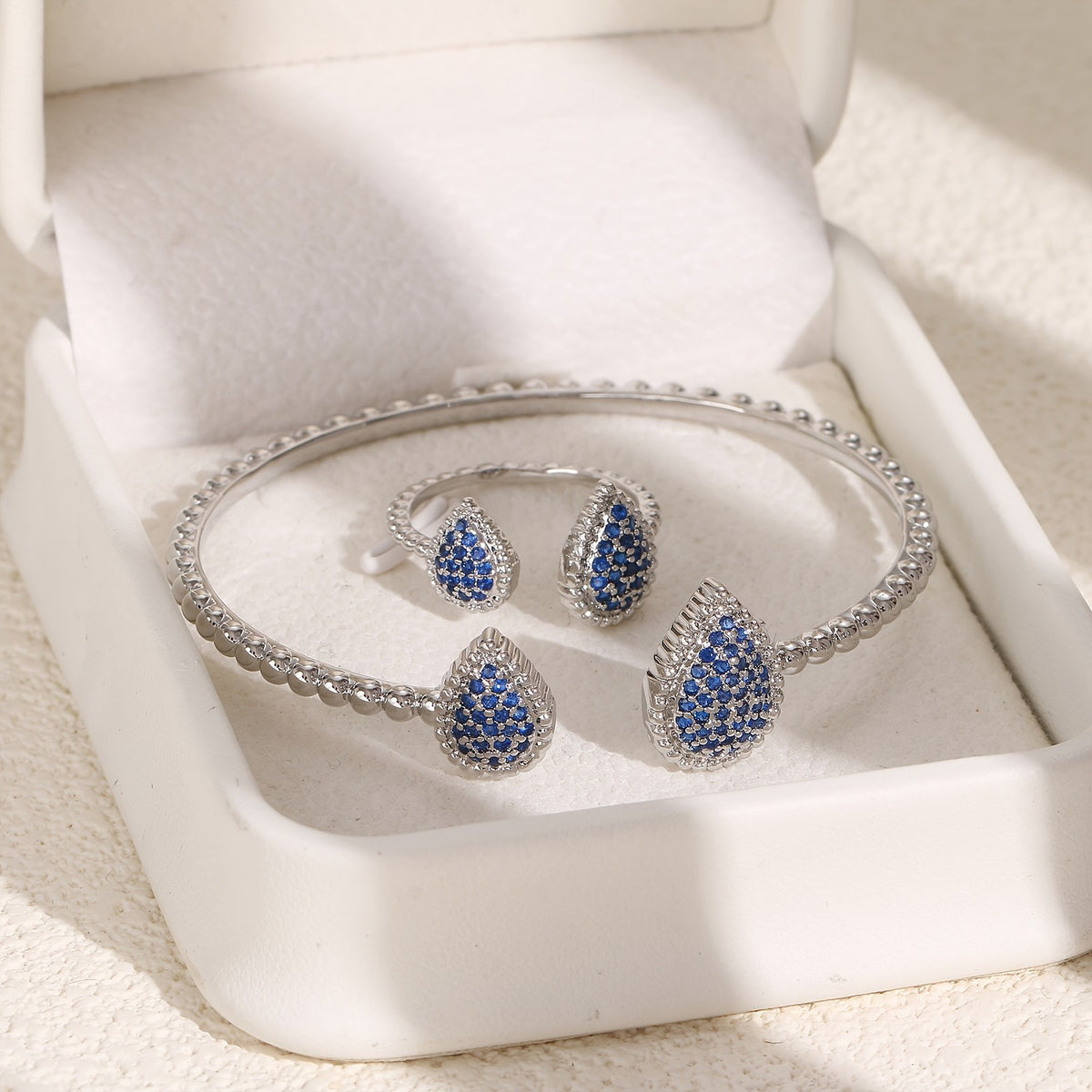 Elegant Teardrop CZ Bangle Set
