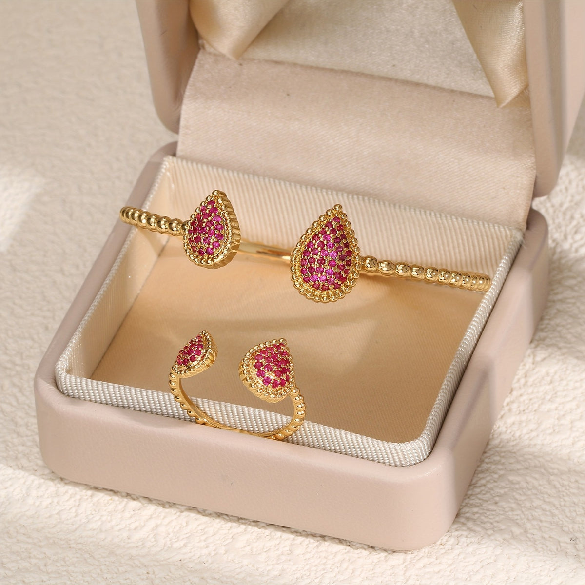 Elegant Teardrop CZ Bangle Set
