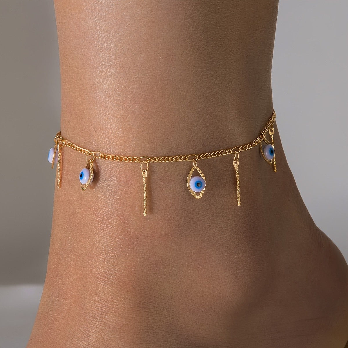 Dainty Evil Eye Tassel Anklet