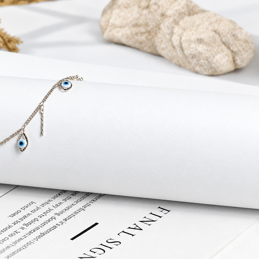 Dainty Evil Eye Tassel Anklet