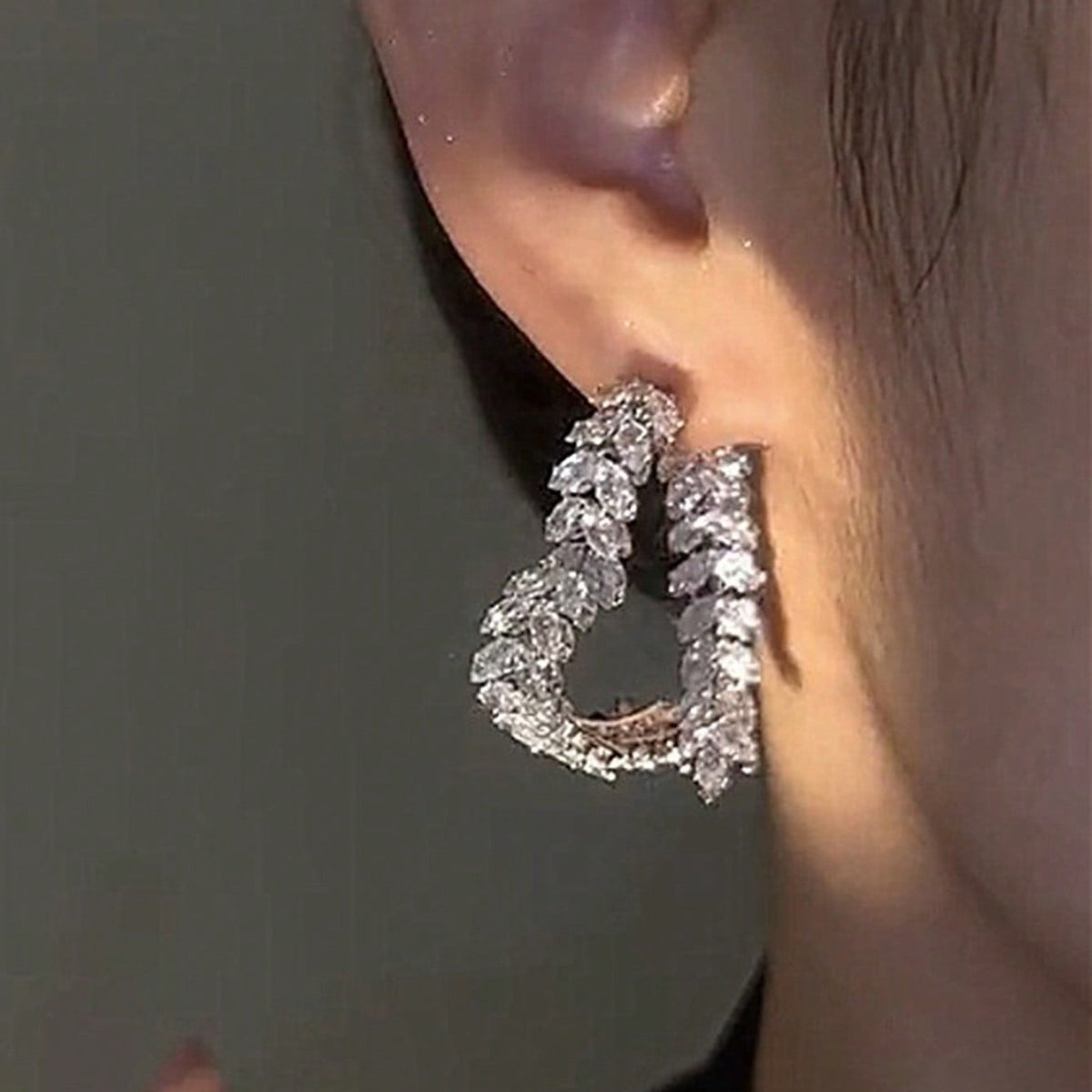 Classy Paved Zirconia Crescent Hoop Earrings