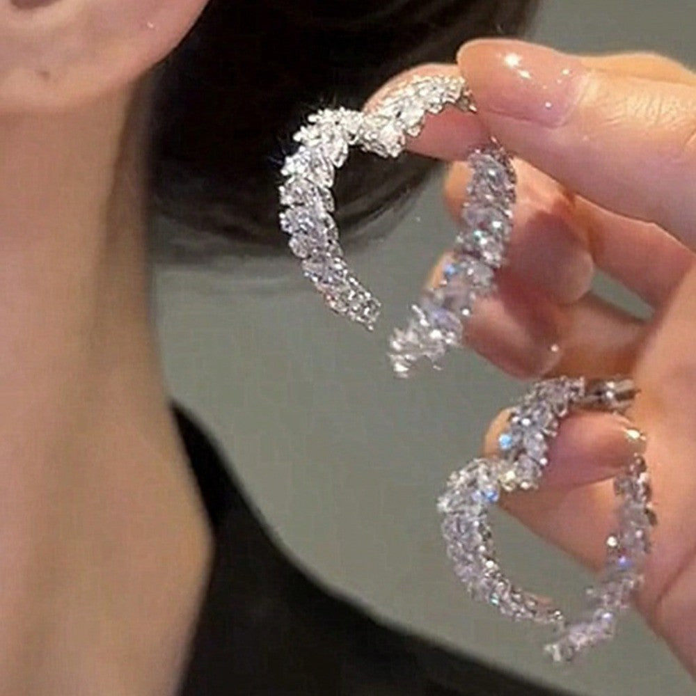 Classy Paved Zirconia Crescent Hoop Earrings
