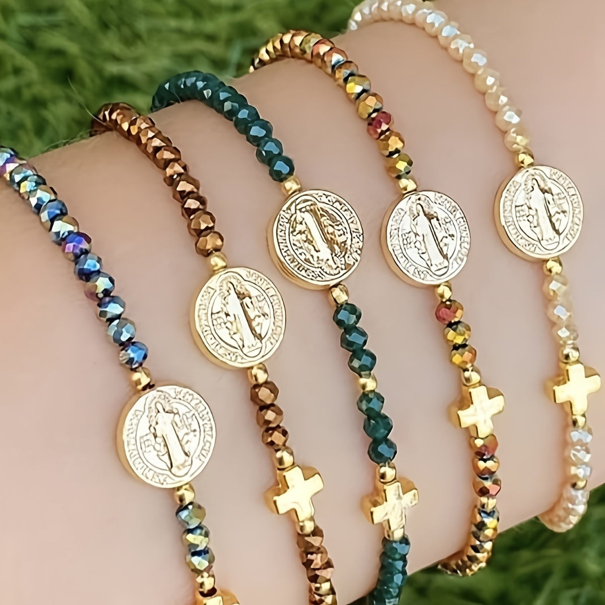 5pc Boho Virgin Mary Beaded Bracelet Set
