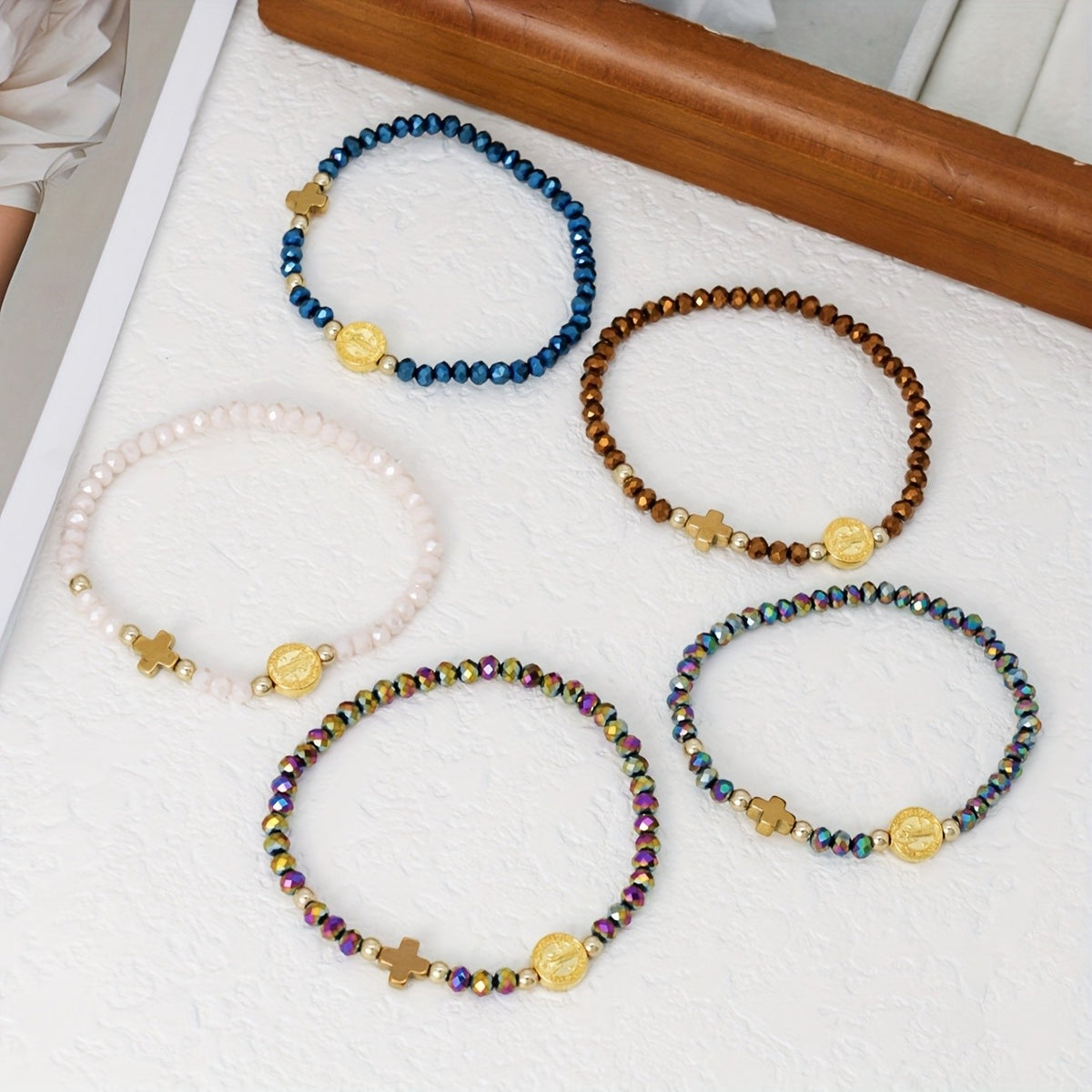 5pc Boho Virgin Mary Beaded Bracelet Set