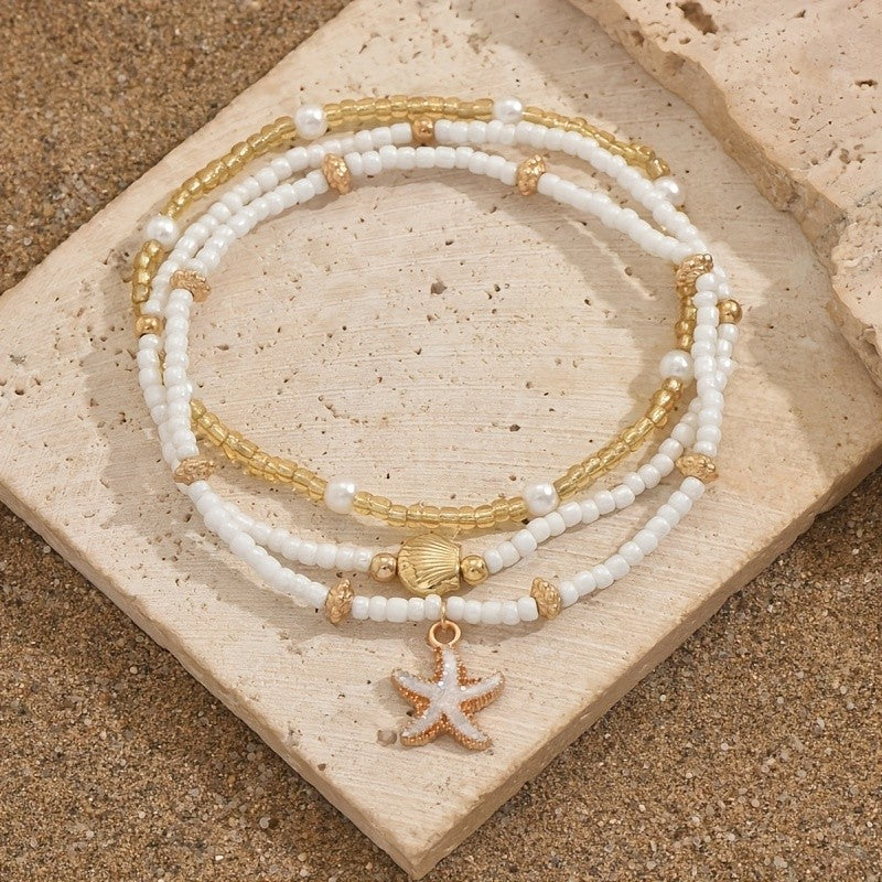 3pc Boho Starfish Shell Anklet Set