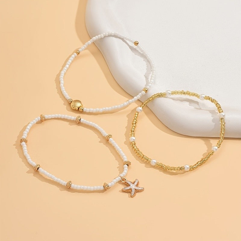 3pc Boho Starfish Shell Anklet Set