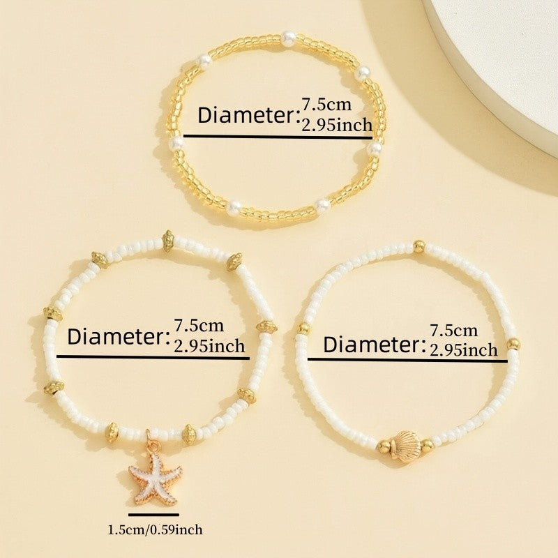 3pc Boho Starfish Shell Anklet Set