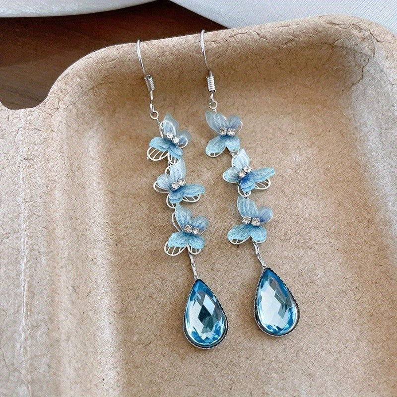 Elegant Blue Butterfly Teardrop Earrings