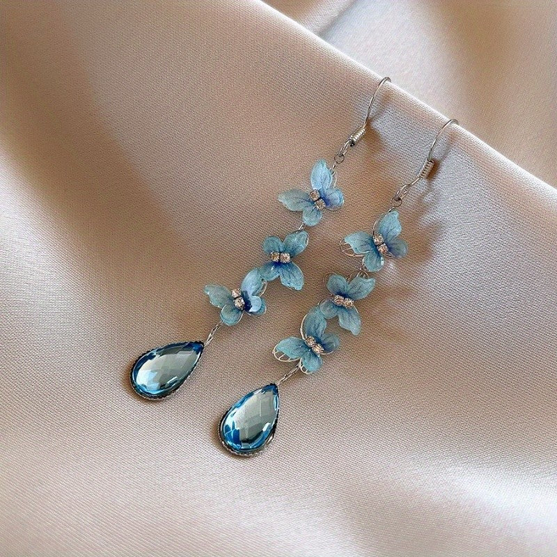 Elegant Blue Butterfly Teardrop Earrings