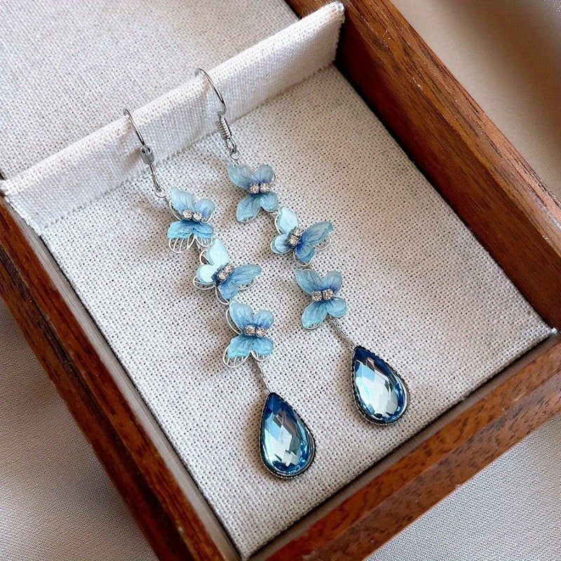 Elegant Blue Butterfly Teardrop Earrings