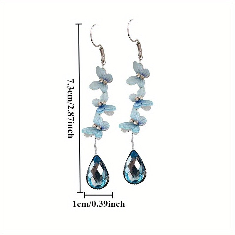 Elegant Blue Butterfly Teardrop Earrings
