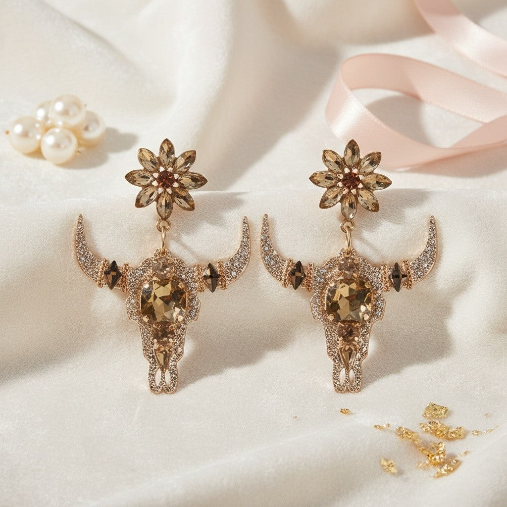 Gothic Western Bull Head Earrings