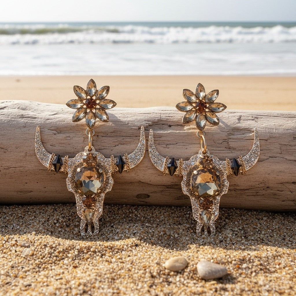 Gothic Western Bull Head Earrings