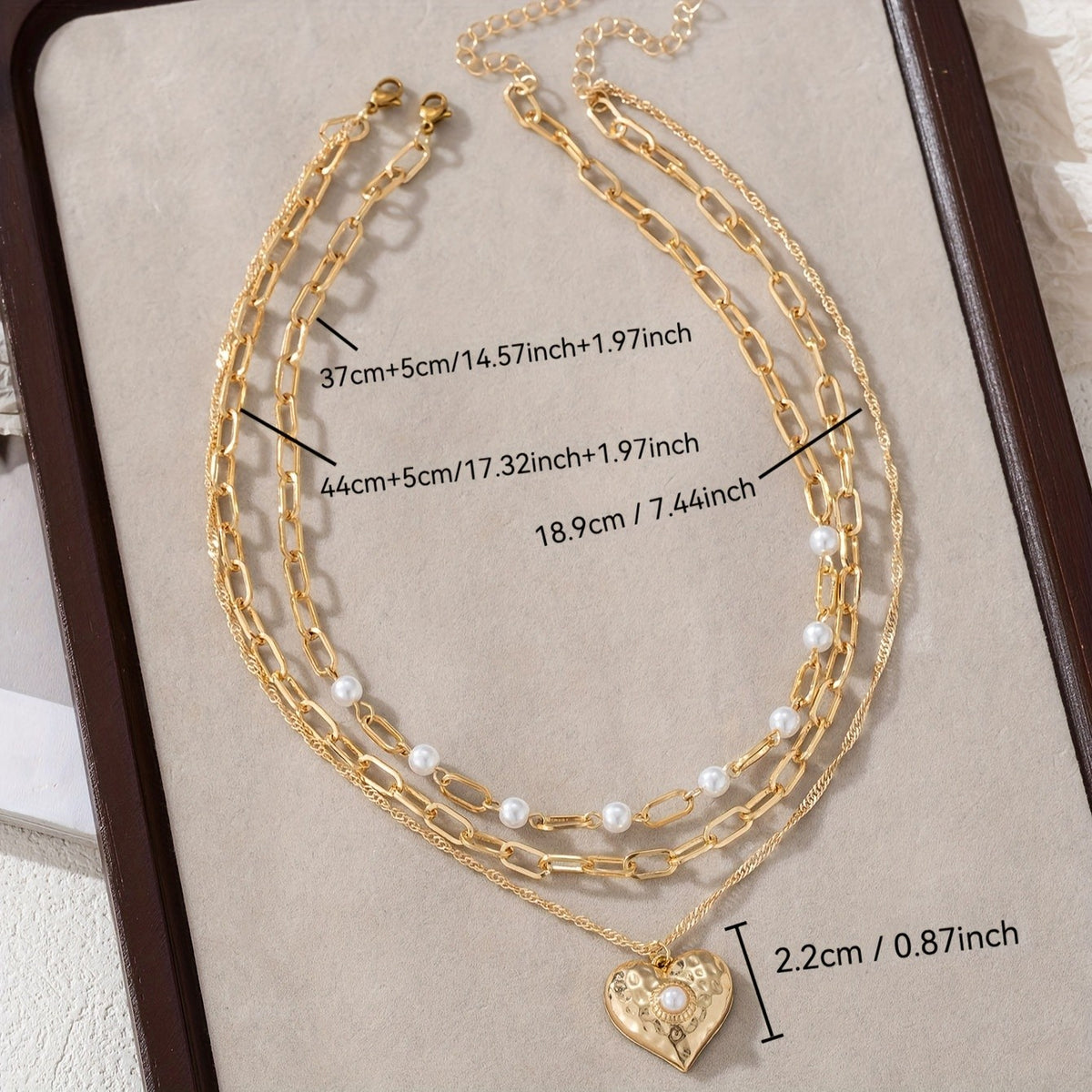 Elegant Layered Pearl Heart Necklace Set