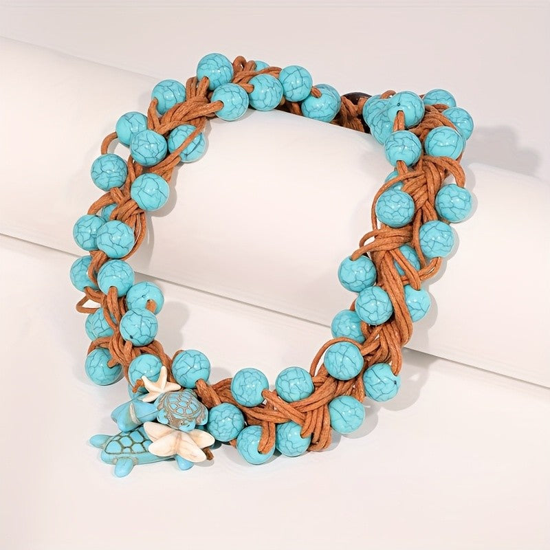 Boho Woven Turquoise Sea Turtle Necklace