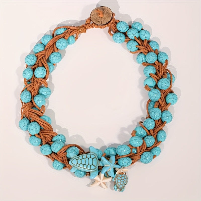 Boho Woven Turquoise Sea Turtle Necklace