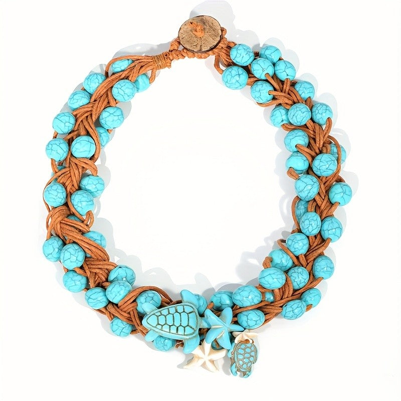 Boho Woven Turquoise Sea Turtle Necklace
