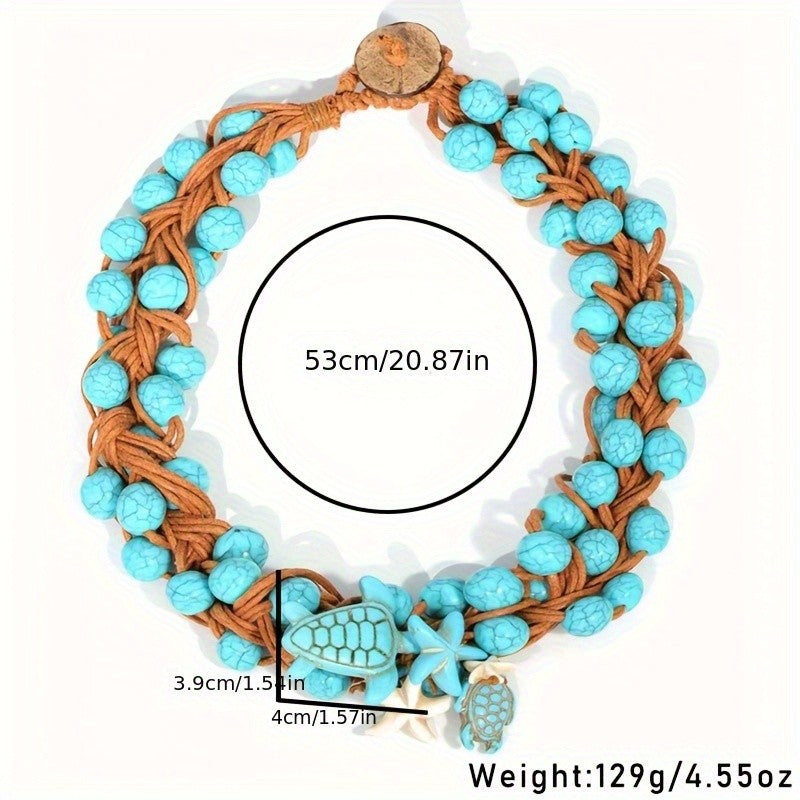 Boho Woven Turquoise Sea Turtle Necklace