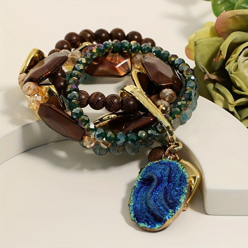 Boho Layered Wood Bead Bracelet Set