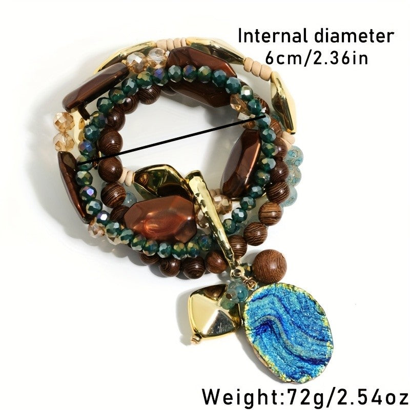 Boho Layered Wood Bead Bracelet Set