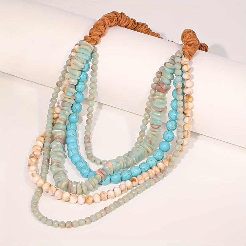 Boho Multi-Layer Turquoise Glass Bead Necklace