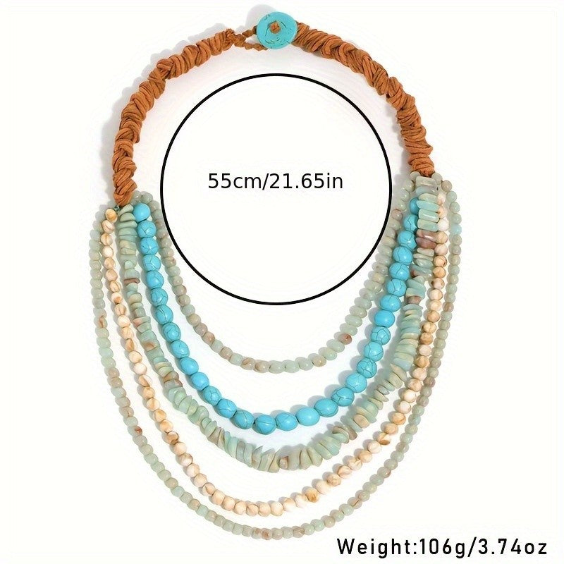 Boho Multi-Layer Turquoise Glass Bead Necklace