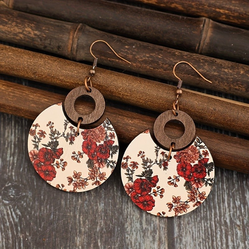 Vintage Floral Wood Drop Earrings