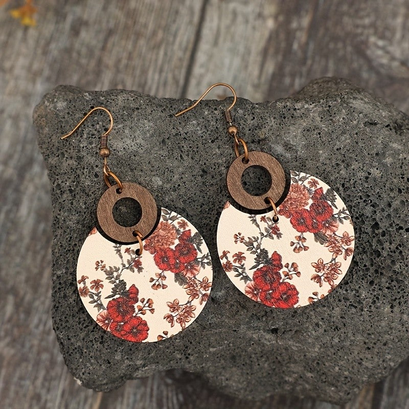 Vintage Floral Wood Drop Earrings