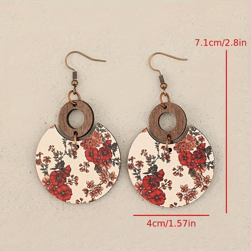 Vintage Floral Wood Drop Earrings