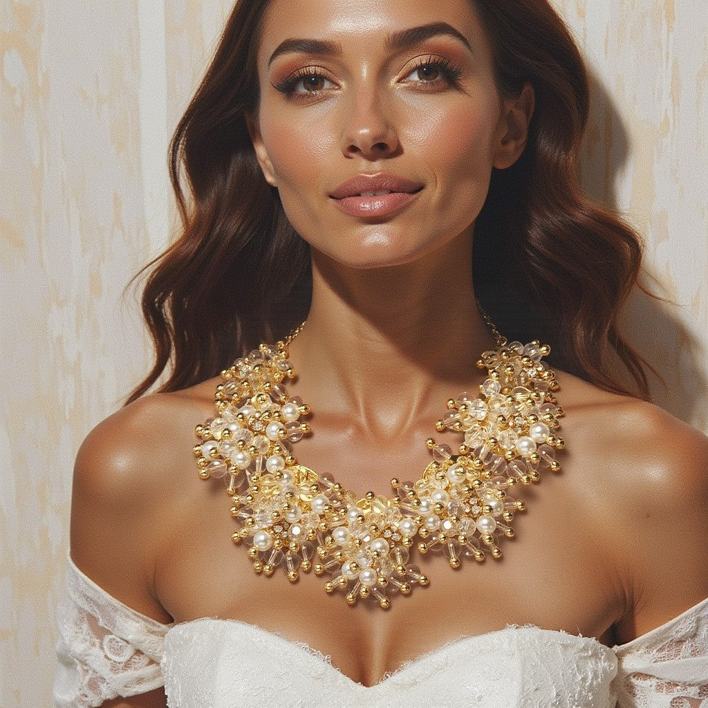 Romantic Pearl Cluster Statement Necklace