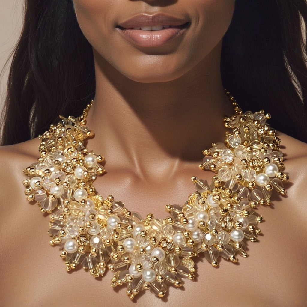 Romantic Pearl Cluster Statement Necklace